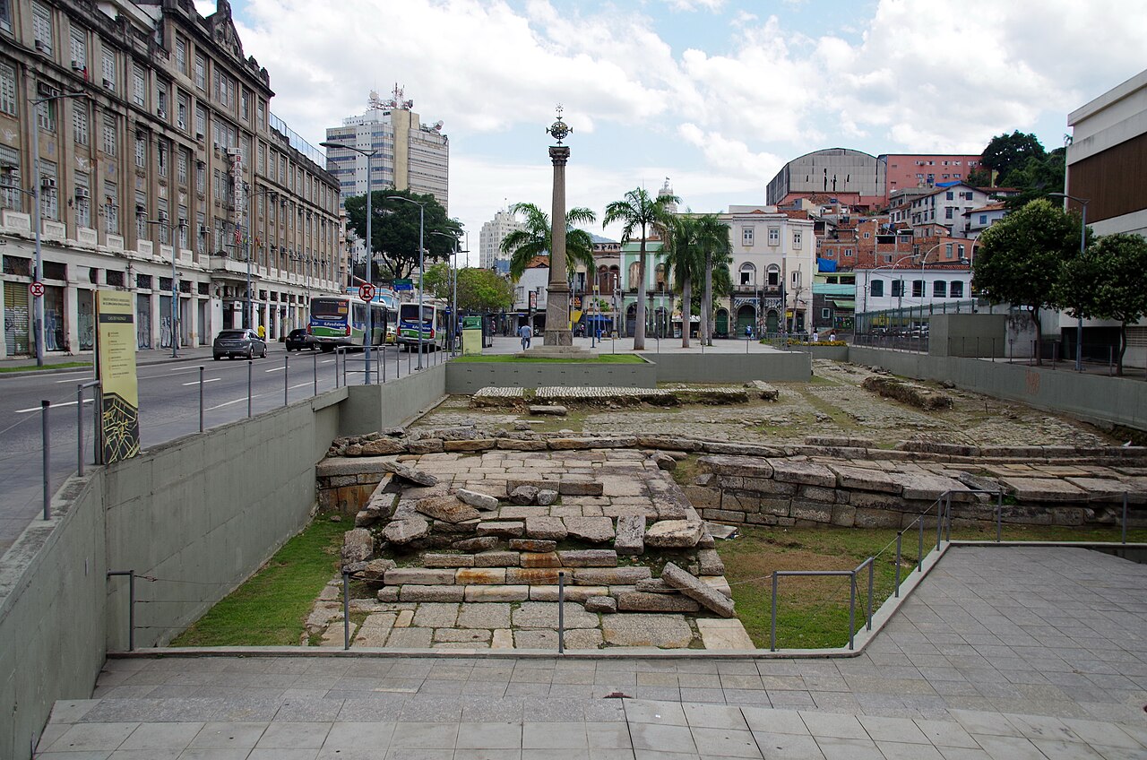 Archaeological remains at Cais do Valongo, a historic site on the Little Africa route near MUHCAB.