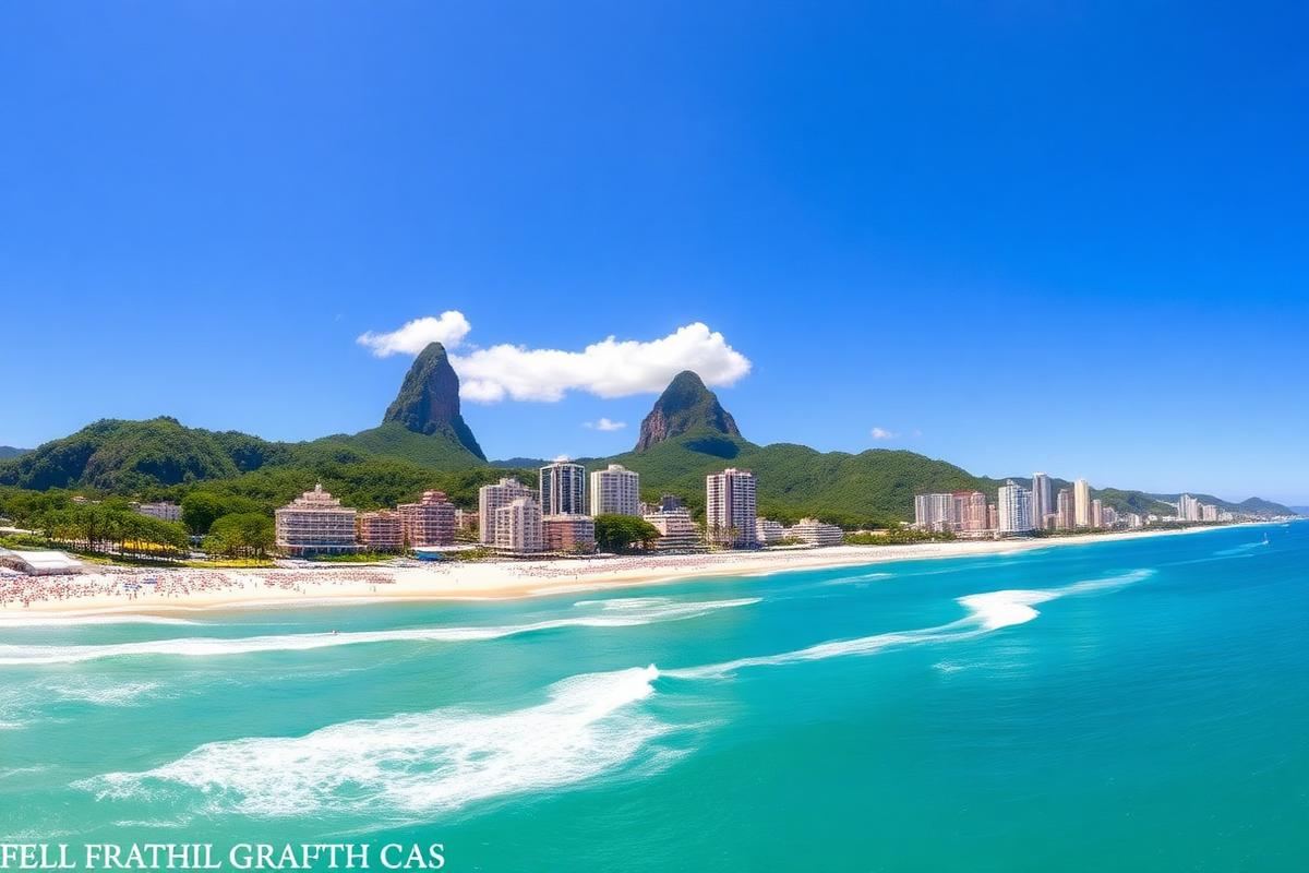 Ipanema beach in Rio de Janeiro with Two Brothers mountain backdrop