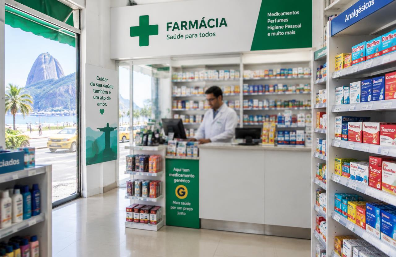 Pharmacy counter in Rio de Janeiro where over-the-counter antihistamines are sold